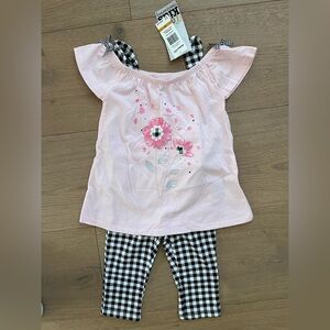 NWTKids Headquarters Pink Floral Pajama Set with Black and White Checkered Pants